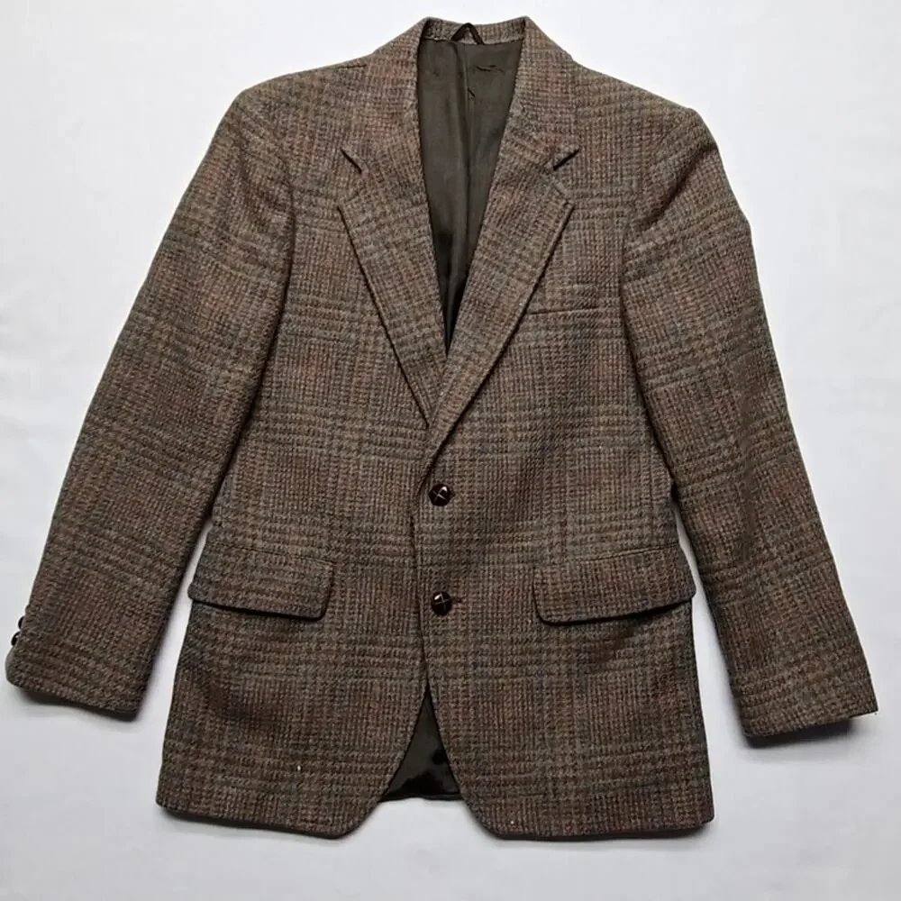 Vintage 911 Collection Wool Blazer Plaid Brown Mens Jacket 38R Classic